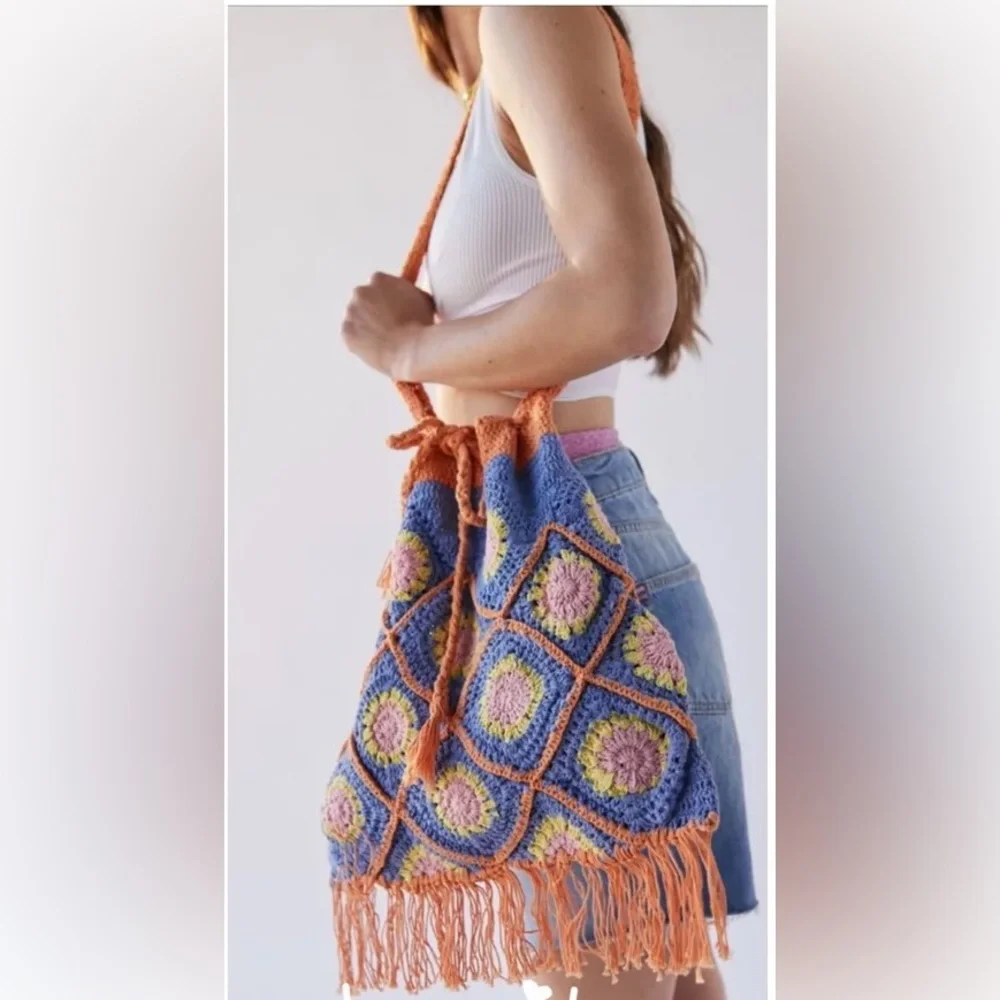 Urban Outfitters Crochet Multicolor Boho Fringe Shoulder‎ Bag